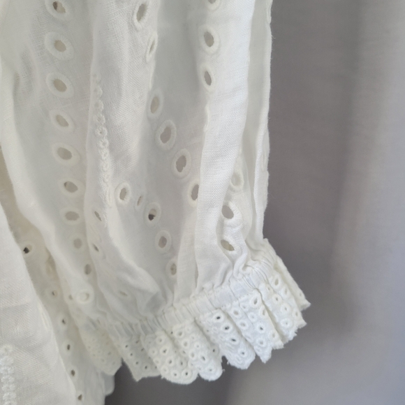 AYR Allora Embroidered Eyelet Linen Blouse White M - Picture 15 of 16